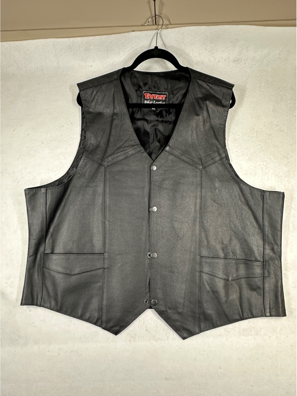 Event Biker Leather Vest 5XL Black Genuine Leather Motorcycle Vest